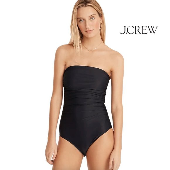 J. Crew Other - J.CREW Black Ruched Bandeau One Piece Swimsuit Size S (8-10) *NEW*